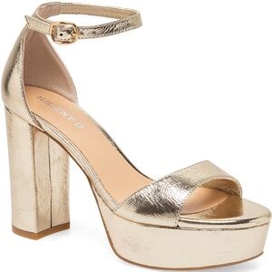 Silent D Azelta Pale Crinkle Gold Platform Sandal Size 41 BRAND NEW